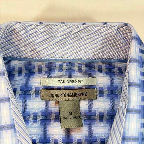 Johnston & Murphy Mens tailored fit blue geometric dress shirt.  Size M. - Picture 8 of 8
